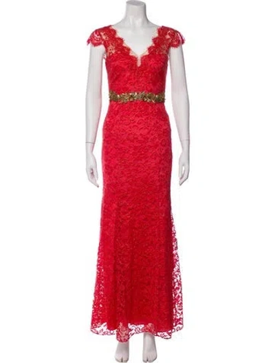 Pre-owned Marchesa Notte Lace Pattern Long Dress In White