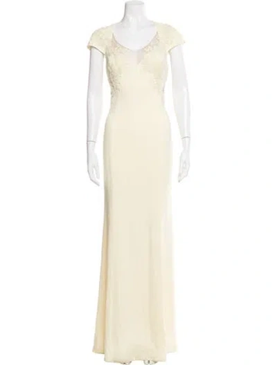Pre-owned Marchesa Notte Lace Pattern Long Dress In Yellow