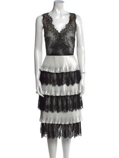 Pre-owned Marchesa Notte Lace Pattern Midi Length Dress In Black