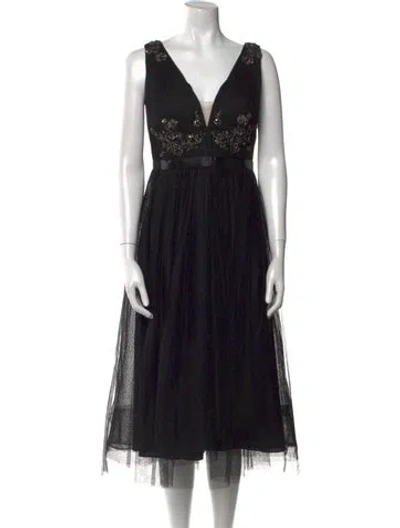 Pre-owned Marchesa Notte Lace Pattern Midi Length Dress In Black