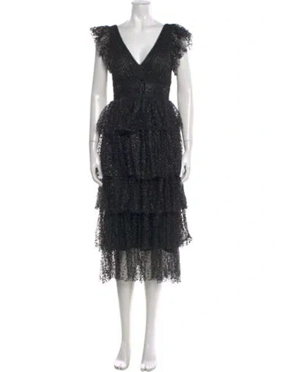 Pre-owned Marchesa Notte Lace Pattern Midi Length Dress In Black