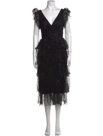 Pre-owned Marchesa Notte Lace Pattern Midi Length Dress In Black