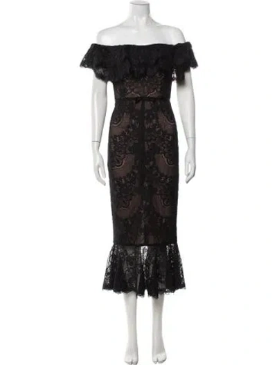 Pre-owned Marchesa Notte Lace Pattern Midi Length Dress In Black