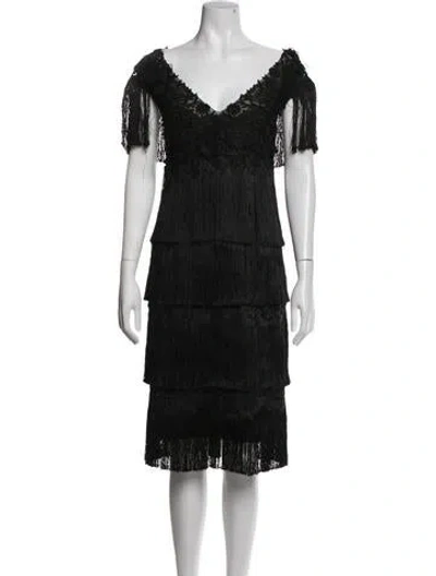 Pre-owned Marchesa Notte Lace Pattern Midi Length Dress In Black