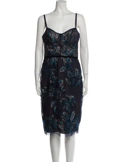 Pre-owned Marchesa Notte Lace Pattern Midi Length Dress In Blue