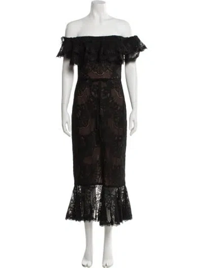 Pre-owned Marchesa Notte Lace Pattern Midi Length Dress In Gray