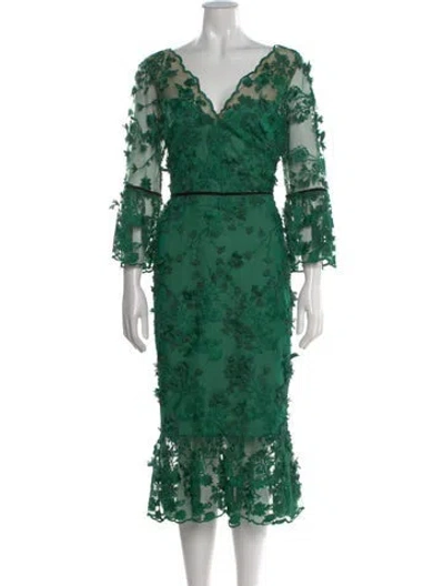 Pre-owned Marchesa Notte Lace Pattern Midi Length Dress In Green