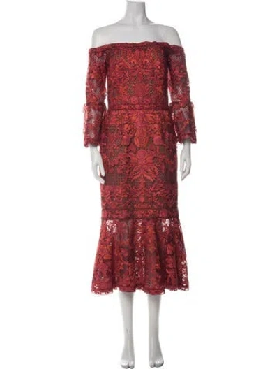 Pre-owned Marchesa Notte Lace Pattern Midi Length Dress In Multicolor
