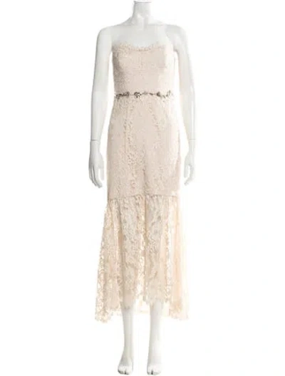 Pre-owned Marchesa Notte Lace Pattern Midi Length Dress In Neutral