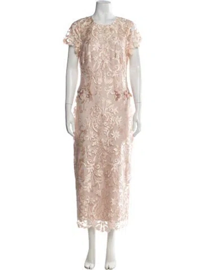 Pre-owned Marchesa Notte Lace Pattern Midi Length Dress In Neutrals