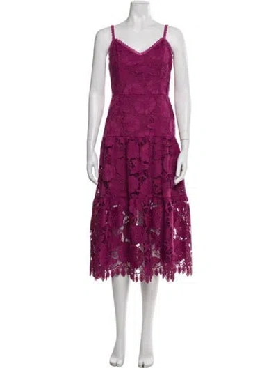 Pre-owned Marchesa Notte Lace Pattern Midi Length Dress In Purple