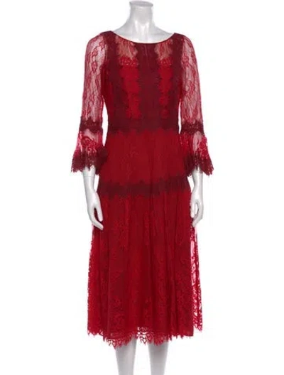Pre-owned Marchesa Notte Lace Pattern Midi Length Dress In Red