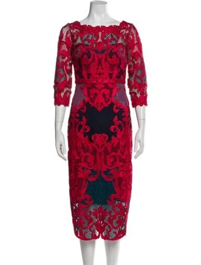 Pre-owned Marchesa Notte Lace Pattern Midi Length Dress In Red