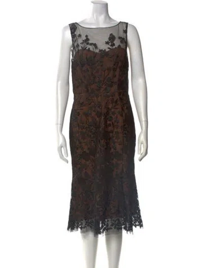 Pre-owned Marchesa Notte Lace Pattern Midi Length Dress W/ Tags In Black