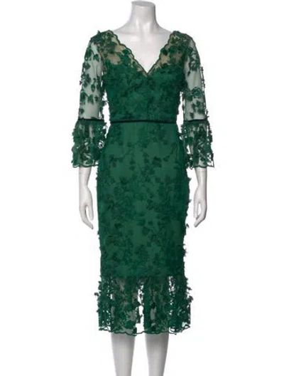Pre-owned Marchesa Notte Lace Pattern Midi Length Dress W/ Tags In Green