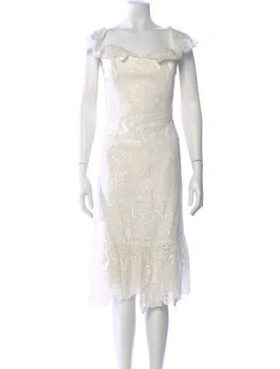 Pre-owned Marchesa Notte Lace Pattern Midi Length Dress W/ Tags In Neutral