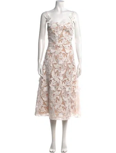 Pre-owned Marchesa Notte Lace Pattern Midi Length Dress W/ Tags In Neutral
