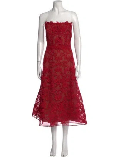 Pre-owned Marchesa Notte Lace Pattern Midi Length Dress W/ Tags In Red