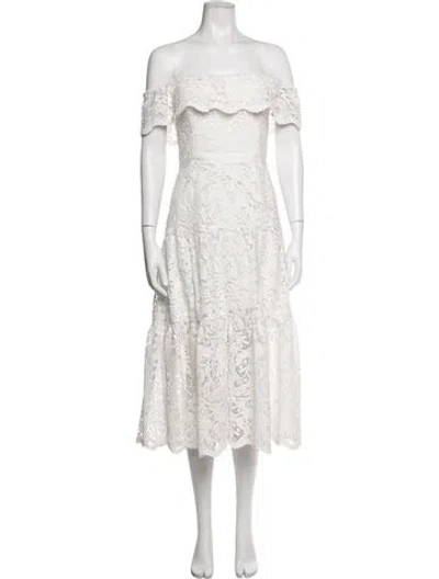 Pre-owned Marchesa Notte Lace Pattern Midi Length Dress W/ Tags In White