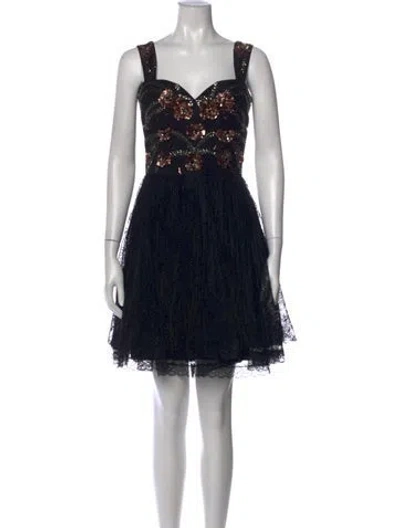 Pre-owned Marchesa Notte Lace Pattern Mini Dress In Black