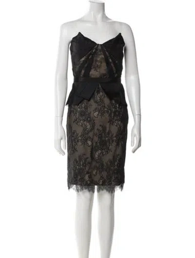 Pre-owned Marchesa Notte Lace Pattern Mini Dress In Black