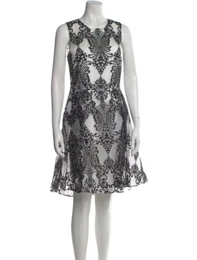Pre-owned Marchesa Notte Lace Pattern Mini Dress In Black