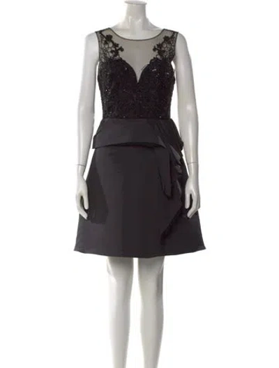 Pre-owned Marchesa Notte Lace Pattern Mini Dress In Black