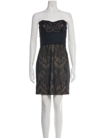 Pre-owned Marchesa Notte Lace Pattern Mini Dress In Black