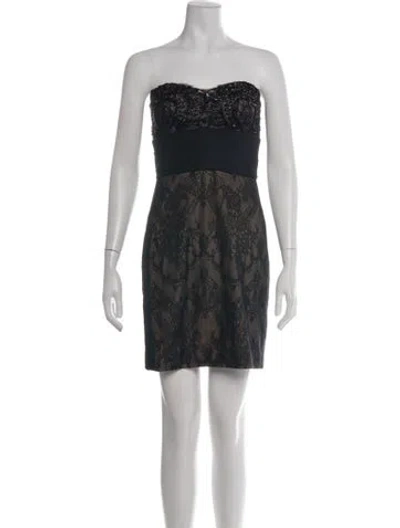 Pre-owned Marchesa Notte Lace Pattern Mini Dress In Black