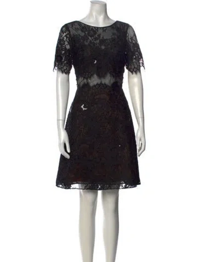 Pre-owned Marchesa Notte Lace Pattern Mini Dress In Black