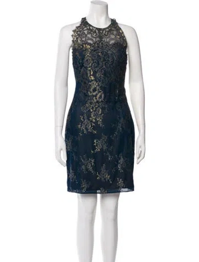 Pre-owned Marchesa Notte Lace Pattern Mini Dress In Blue