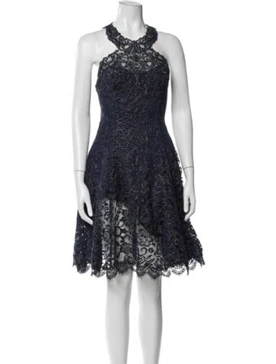 Pre-owned Marchesa Notte Lace Pattern Mini Dress In Blue