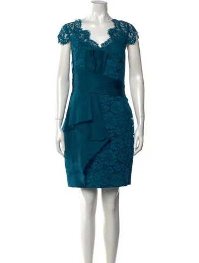 Pre-owned Marchesa Notte Lace Pattern Mini Dress In Blue