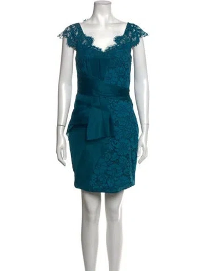 Pre-owned Marchesa Notte Lace Pattern Mini Dress In Blue