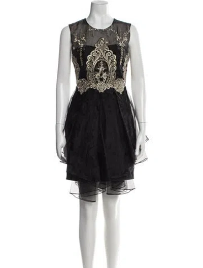 Pre-owned Marchesa Notte Lace Pattern Mini Dress In Brown