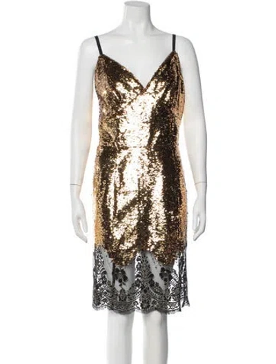 Pre-owned Marchesa Notte Lace Pattern Mini Dress In Gold