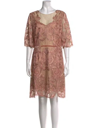 Pre-owned Marchesa Notte Lace Pattern Mini Dress In Pink