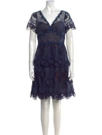 Pre-owned Marchesa Notte Lace Pattern Mini Dress W/ Tags In Blue