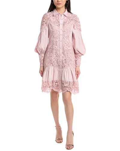 Marchesa Notte Lace Shirtdress In Pink