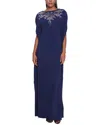 Marchesa Notte Lightweight Crepe Kaftan Gown In Blue