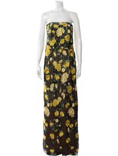 Pre-owned Marchesa Notte Linen Long Dress In Green