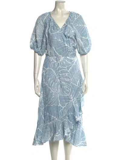 Pre-owned Marchesa Notte Linen Midi Length Dress In Blue
