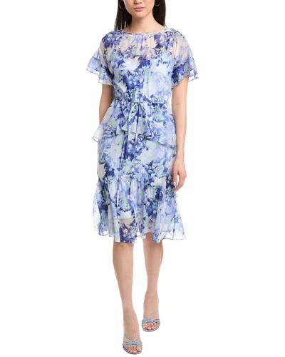 Marchesa Notte Lita Printed Midi Dress In Blue