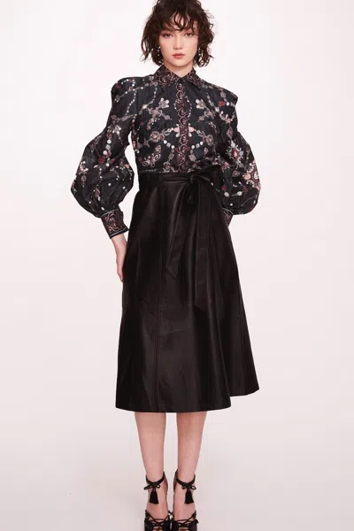 Marchesa Notte Long Billowy Sleeve Midi Dress In Multi