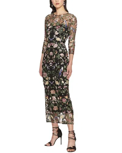 Marchesa Notte Long Botanical Embroidered Midi Dress In Multi