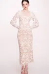 Marchesa Notte Long Sleeve Corded Lace-dress In Multi