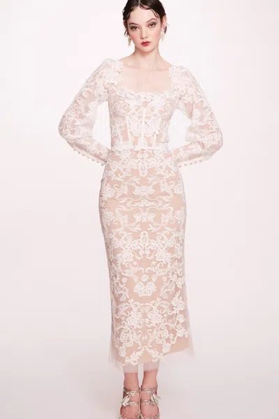 Marchesa Notte Long Sleeve Corded Lace-dress In Multi
