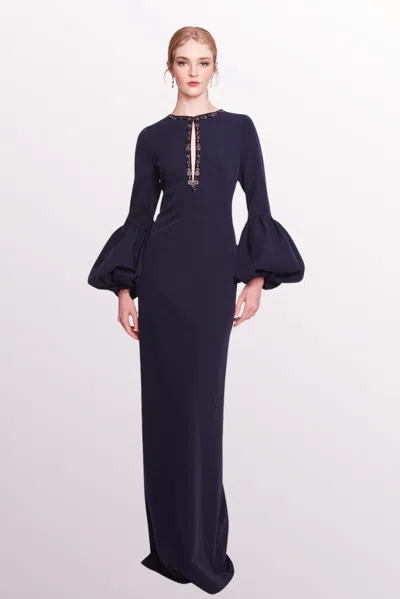 Marchesa Notte Long-sleeve Crepe Dress In Multi