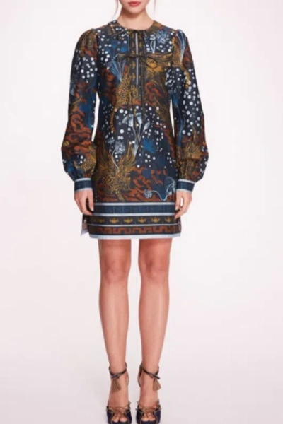 Marchesa Notte Long-sleeve Printed Mini Dress In Multi