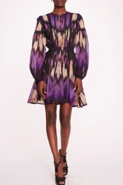 Marchesa Notte Long Sleeve Printed Silk Dress In Multi